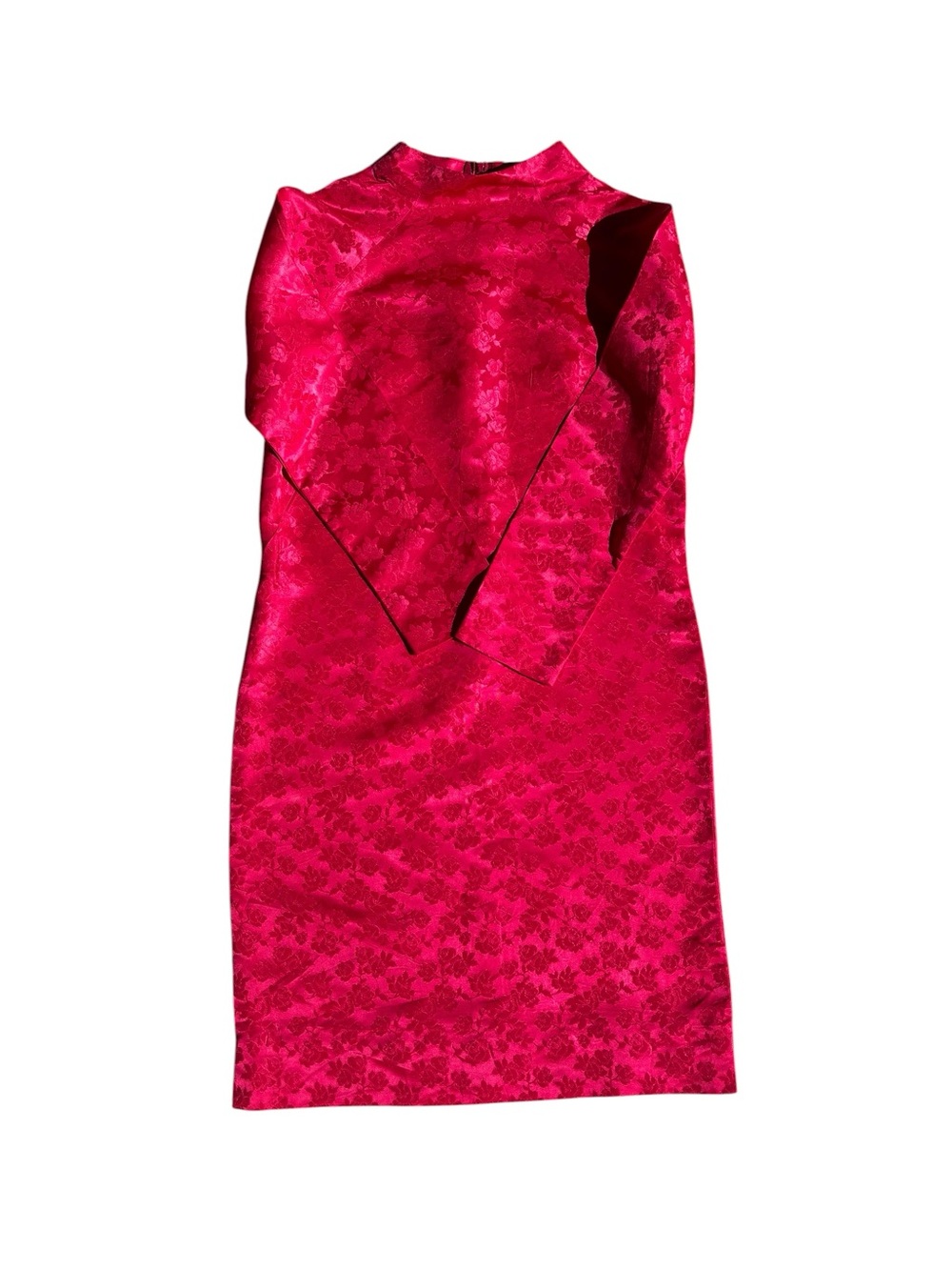 Papell Boutique Hot Pink Long-Sleeve 100% Silk Jacquard Sheath Dress Size Small